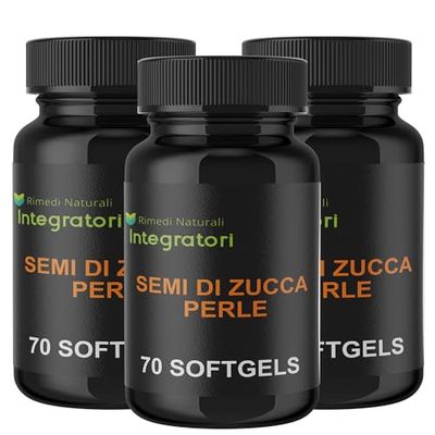 Semi Di Zucca 210 Perle | Softgels con Olio Spremuto a Freddo ricco in Acido Linoleico Oleico Omega 3-6-9 - Una Softgel al Giorno