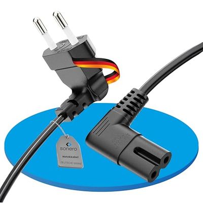 sonero Stroomkabel netsnoer 2-polig, 1,0 m, eurostekker type C stekker naar IEC-aansluiting, C7, Euro 8 stekker, 90 graden hoek, voeding, stroomkabel voor tv, PS5, PS4, PS3, huishoudelijke apparaten,