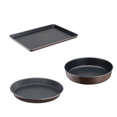 Tefal Success Moule à tarte 30 cm,Chocolat J1608402 + Plaque à pâtisserie, Chocolat J5547002 + Moule à manqué 24 cm, Chocolat J1609602