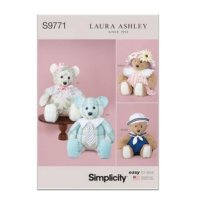 SIMPLICITY SS9771OS Plush Bear with Clothes and Hats by Laura Ashley OS (ONE Size)
