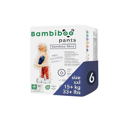 Bambiboo Przyjazne dla skóry pieluchy jednorazowe z drobnymi włóknami bambusowymi - Pieluchy pieluchy dla niemowląt - Pieluchy jednorazowe pieluchy - Ochrona skóry wrażliwej - Rozmiar 6 (XXL), 15