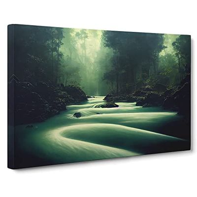 Handsome Forest Stream Canvas Wall Art Print Ready to Hang, Framed Picture for Living Room Bedroom Home Office Décor, 30x20 Inch (76x50 cm)