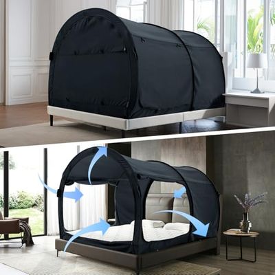 Alvantor Tente pour lit, tentes de rêve, Espace d'intimité, Tente d'intérieure dépliable, Portable, Respirante, réduit la lumière et Permet la Ventilation, Matelas Non Inclus, lit Double, Anthracite