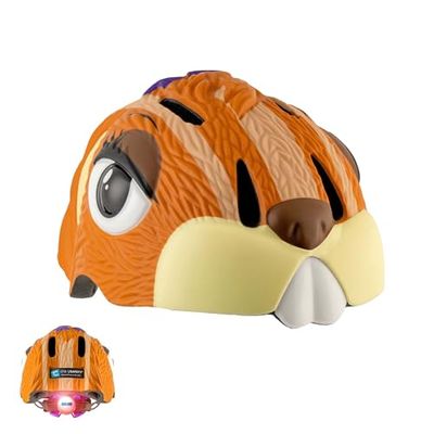 Crazy Safety Casque de vélo pour Enfants | Casque Enfants 2-7 Ans pour vélo, Skateboard, vélo de Course, Trottinette, Rollers | Casque 3D Animalier léger et Ajustable 49-55 cm (Chipmunk Marron)