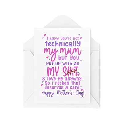 Tongue in Peach Divertidas tarjetas para el día de la madre - Not Technically My Mum - Thank you Step Mum - Bonus Mum - Like a Mum - Mum Dad Partner - CBH1627