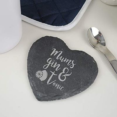 eBuyGB Gin & Tonic' Slate Coaster, Mothers Day, Birthday Gift, Novely G&T Present for Mum from Daughter and Son, Engraved Drinks Mat (Heart)
