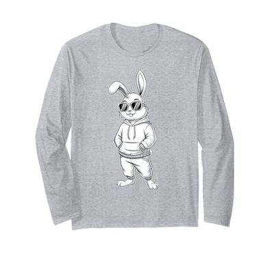 Bunny With Sunglasses And Hoodie Happy Easter Day Bunny Face Maglia a Manica