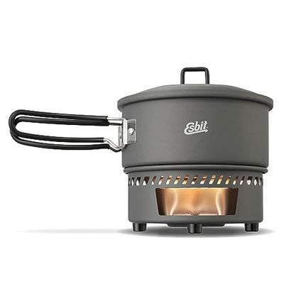 Esbit Set di cottura a combustibile secco - Fornello da campeggio all'aperto da 1000 ml con pentola in alluminio - Impugnature pieghevoli - Set di fornelli da campeggio