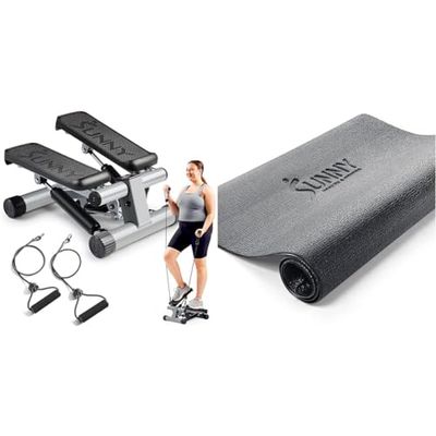 Sunny Health & Fitness Mini stepper, stepper a basso impatto, attrezzo cardio con fasce di resistenza e tappetino protettivo in schiuma per palestra domestica