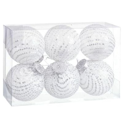 BigBuy Christmas Christmas Baubles White Silver Plastic Woven Sequins 8 x 8 x 8 cm (6 Units)