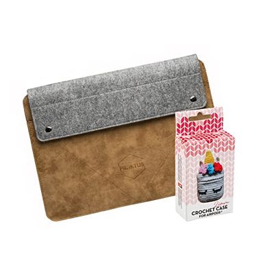 Pilatus Caramel Sacoche pour Ordinateur Portable 14" + étui en Crochet pour Airpod Liam