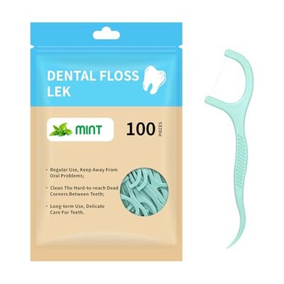 100 Pcs Fil Dentaires à la Menthe Porte, Fil Dentaire avec Manche, Cure Dent plastique, Fils Dentaires,Dental Floss Picks Fils Interdentaires
