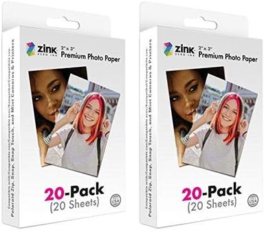 Zink ZINKPZ2X320, Carta fotografica istantanea da 5,1 x 7,6 cm (20 Pack) compatibile con fotocamere e stampanti Polaroid Snap, Snap Touch, Zip e Mint (Confezione da 2)