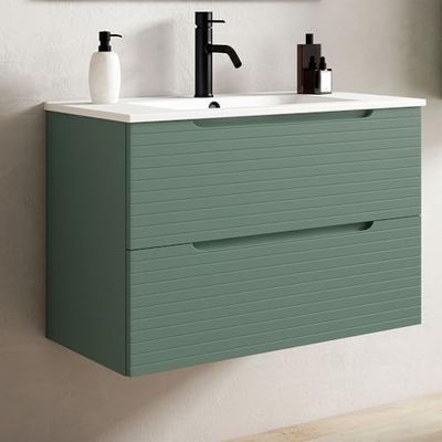 Kibath Mueble de Baño con Lavabo Boreal 80 cm 2 cajones suspendido Acabado Verde Lago Mate Fabricado en Madera