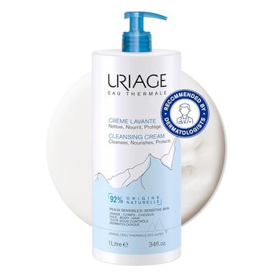 Uriage Cleansing Cream 1L - Moisturizing Body Cleanser with Shea Butter - 2-in-1 Cleansing & Nourishing - Face, Body & Hair - 92% Natural Origin, Paraben & Soap-Free - Physiological pH
