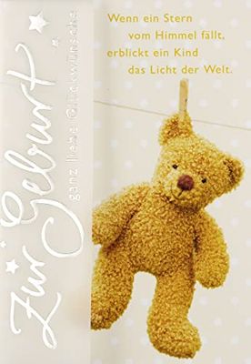 Perleberg Birthday Card with Teddy Motif - Basic Classic Collection - Quality Birth Card for Girls & Boys - Lovely Gift for Birth with Envelope - 11.6 x 16.6 cm