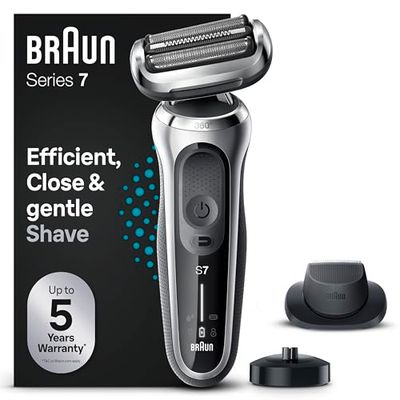 Braun Series 7, Regolabarba Uomo, Rasoio Elettrico Barba, Custodia da Viaggio, Accessori Inclusi, con Testa e Lame Flessibili, Base di Ricarica, Idea Regalo, 71-S4200cs Argento