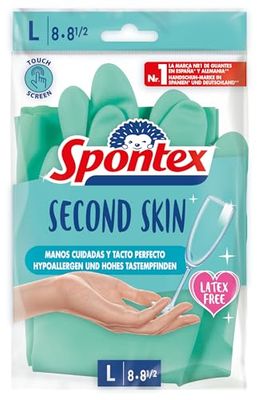 Spontex Seconde peau Gants en nitrile délicats avec extrait de thé blanc Taille L Turquoise