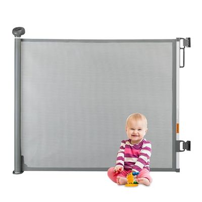 Relaxdays Extendable Stair Gate, Opening Width 70-140 cm, Wall-Mounted, for Children & Pets, Door Safety Mesh, Grey, 86 x 151.5 x 10 cm