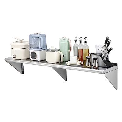 VEVOR 12" x 60" Stainless Steel Shelf, Wall Mounted Floating Shelving with Brackets, 315 lbs Load Capacity Commercial Shelves, Heavy Duty Storage Rack for Restaurant, Kitchen, Bar, Home, and Hotel