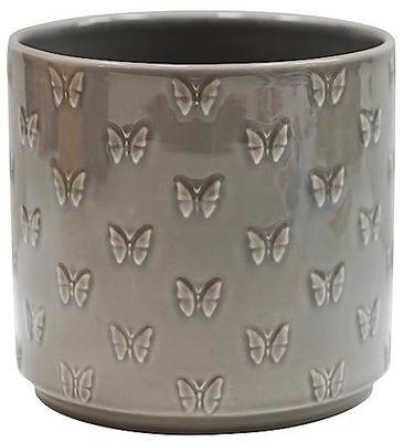 Ivyline Planter, Earthenware, Grey Butterfly, D17.5cm x H17cm