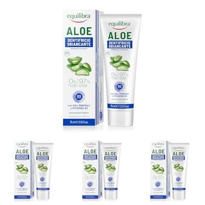 equilibra Igiene Dentale, Aloe Dentifricio Sbiancante, Dentifricio Aloe Vera per Denti Bianchi Delicato dal Gusto Fresco, Aiuta a Protegge da Placca, Carie, Macchie, Ingiallimento, 75 ml