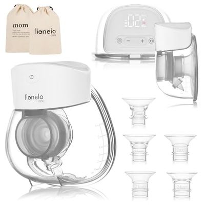 LIONELO Fidi Free Lumi - Extractor de leche eléctrico manos libres, 2 modos, 9 niveles, masaje, bombeo, pantalla, 6 tamaños de embudo, discreto, accesorio
