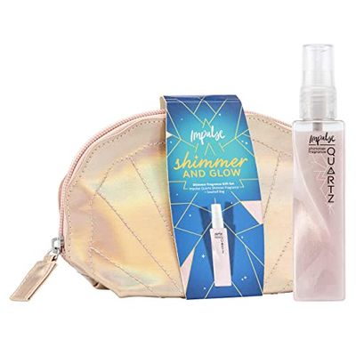 Impulse Shimmer and Glow Fragrance Gift Set with Festival Essentials, Body Mist and Seashell Make Up Bag