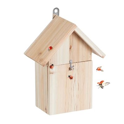 Relaxdays lieveheersbeestjeshotel, insectenhuis, om op te hangen, 4 ingangssleuven, onbehandeld dennenhout, natuur