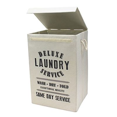 JVL Deluxe tecido dobrável/roupa/para a colocação do lixo com alças de corda, creme, 85 L