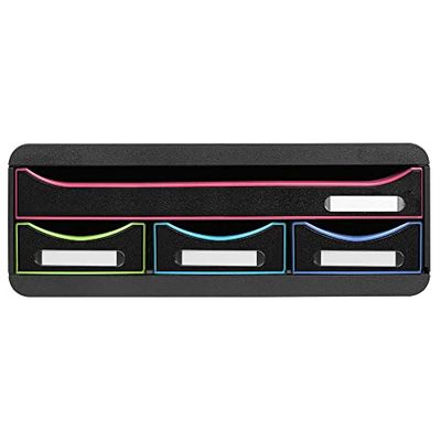 Exacompta - Réf. 319914D - Toolbox mini caisson individuel à 4 tiroirs pour ranger les petits ustensiles - Dimensions extérieures : Profondeur 27 x largeur 35,5 x Hauteur 13,5 cm - Noir/arlequin