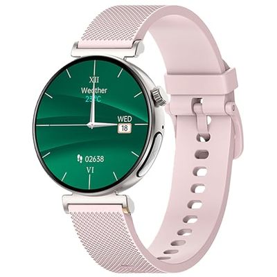 Knauermann PRO 3 Mini (2024) Zilver - Gezondheidshorloge Smartwatch met Telefoonfunctie - ECG + HRV en SOS-functie - AMOLED-display - BT Bluetooth - Slaapapneu - Siliconen Band Rose, 14-24, rond,