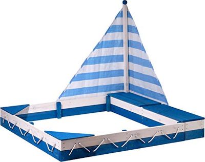 Statek piaskowca "Maritim" z żaglem i dwoma skrzyniami na zabawki, 138,5 x 124 x 115,5 cm, niebieski/biały