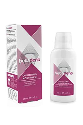 Betadent COLLUTORIO CON CLOREXIDINA 0,20%. Contrasta placca, carie, gengiviti. Ideale in caso di gengive irritate e infiammate e in seguito a trattamenti odontoiatrici chirurgici.- 250 ml