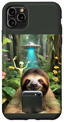 Selfie bradipo alieno UFO foresta pluviale UAP aerea non identificata Custodia per iPhone 11 Pro Max