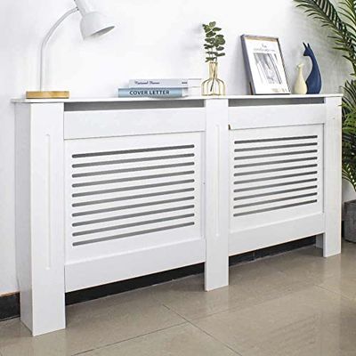 Bakaji Radiatorafdekking van MDF-hout, 152 x 19 x 82 cm, radiatorafdekking, afdekking voor radiator, met plank boven, decoratie met horizontale lijsten
