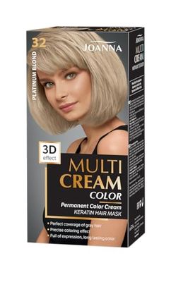 Joanna Coloration capillaire Multi Cream Color pour femme - Assure une couleur longue durée - Effet profond 3D - Couvre les cheveux gris - Couleur blond platine 32 - Kit complet