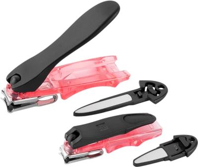 ZWILLING Nail Clippers Set (2 Pieces with Slightly Curved Blade and Integrated Nail File, Extra Sharp in 80 mm and 100 mm), Red