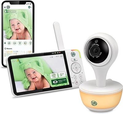 LeapFrog LF815HD Smart Video-babyfoon met 5 inch HD-kleurendisplay, wifi, temperatuur/vochtigheidssensor, groothoeklens, gekleurd nachtlampje, 8-voudige zoom, app-functie, wandmontage, wit