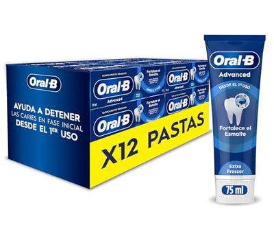 Oral-B Advanced Fortalece El Esmalte Pasta De Dientes Con Flúor, Pack 12 x 75 ml, Protege El Esmalte, Dentífrico Anticaries Con Sabor Eucalipto Refrescante, 75 ml (Paquete de 12)