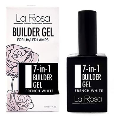 La Rosa BUILDER GEL 7 in 1 in bottiglia - Gel UV - NUDE per nail design e nail art, ricostruzione extension facile da usare, gel coprente - 15 ml (French White)