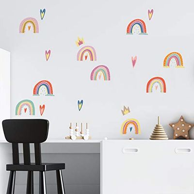 Walplus Stickers Kamerdecoratie - Decoratief Niet Giftig Blijvend Vinyl Raam Muur Kast Deuren Kleurrijke Handgetekende Regenbogen 17Pcsveelkleurig