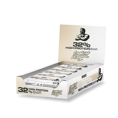 Weider 32% High Protein Bar (12x60g) Cookies&Cream Flavour. Delicious Chocolate Coated Bar with High Protein Content. Muscle Building & Maintenance Support. Ideal Before or After Training.