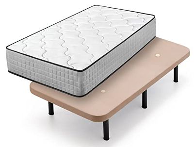 Cama express Colchón Viscoelástico Top Dream + Base Tapizada Beige con 6 Patas 32 cm, Espuma con Memoria, Medida : 105 x 180 cm