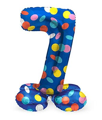 Folat 63977 Birthday Balloon Standing Number 7 Colourful Dots Blue with Coloured Dots 72 cm Decoration Birthday Decoration, Balloon Number, No Helium Required, Colourful