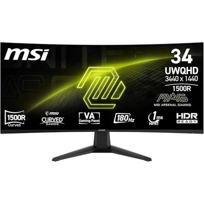 MSI MAG 346CQ Écran Gaming incurvé 34" UWQHD - Dalle VA 1500R 3440 x 1440, 180 Hz / 1 ms, HDR Ready- DP 1.4a, HDMI 2.0b, sans Bord, inclinable, Compatible VESA, Noir