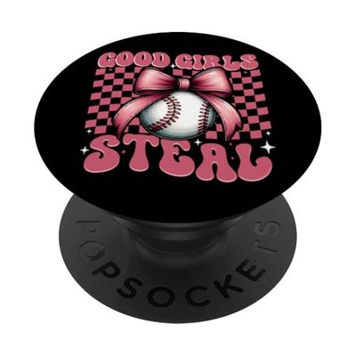 Béisbol Chica Mamá Día de la Madre Coqueta Bow Good Girls Steal PopSockets PopGrip Adhesivo