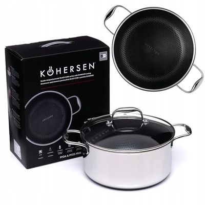 KOHERSEN Diamond Coating Pot - Honeycomb Structure Prevents Adherence - Quick Heating 60s to 200°C - Pot with Lid for Each Stove - Without PFOS and PFOA - Wed 24cm - 4.9L