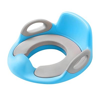 HENGMEI Asiento de inodoro para niños, asiento de inodoro para entrenamiento de inodoro, antideslizante, de poliuretano acolchado, con asa y protección contra salpicaduras, color azul