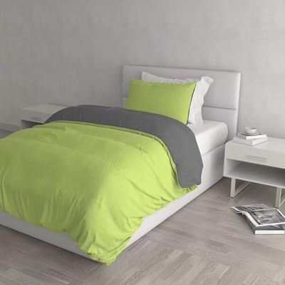 Italian Bed Linen Natural Color Parure Copripiumino con Sacco E Federa, 100% Cotone, Verde Acido/Fumo, Singolo, 2 unità